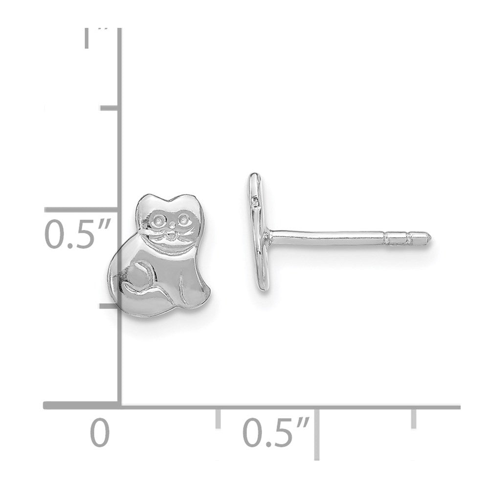 Sterling Silver Rhodium-plated Polished Cat Children's Post Earrings
