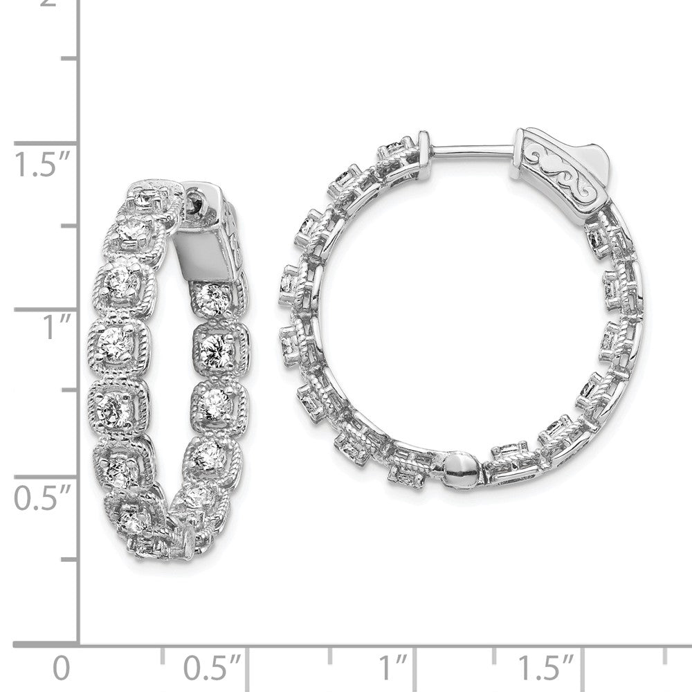 Sterling Shimmer Sterling Silver Rhodium-plated 28 Stone 2.5mm CZ In and Out Round Hinged Hoop Earrings