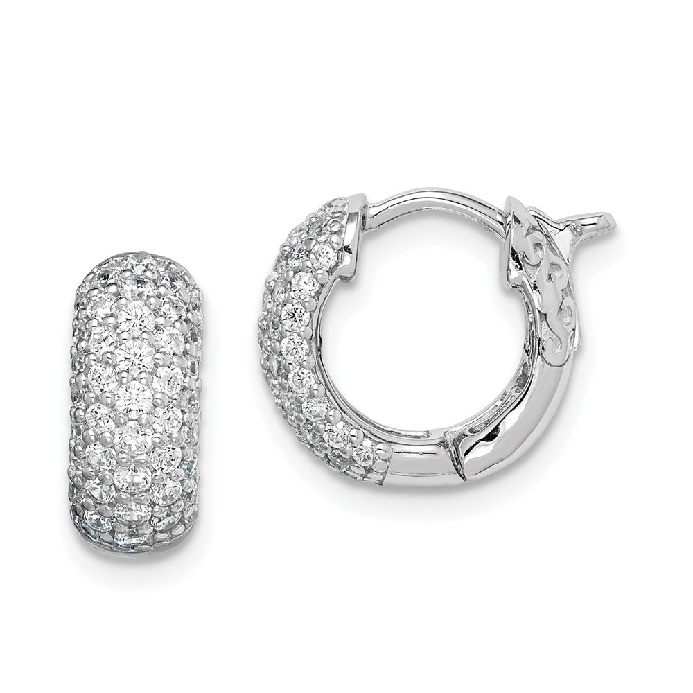 Sterling Shimmer Sterling Silver Rhodium-plated 82 Stone Pav√á CZ Hinged Hoop Earrings