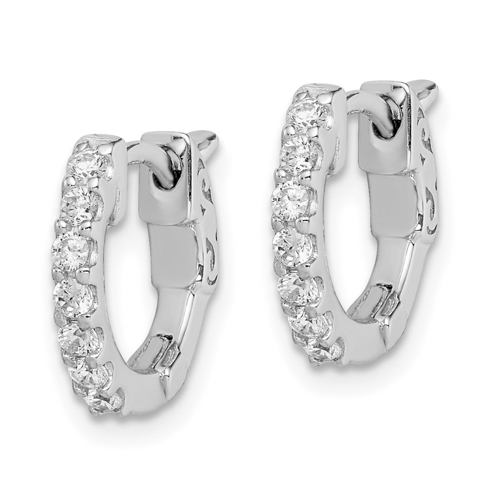 Sterling Shimmer Sterling Silver Rhodium-plated 14 Stone CZ Hinged Hoop Earrings