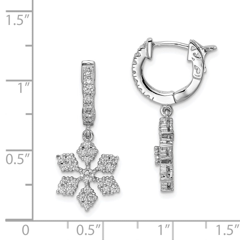 Sterling Shimmer Sterling Silver Rhodium-plated 64 Stone CZ Snowflake Dangle Hinged Hoop Earrings