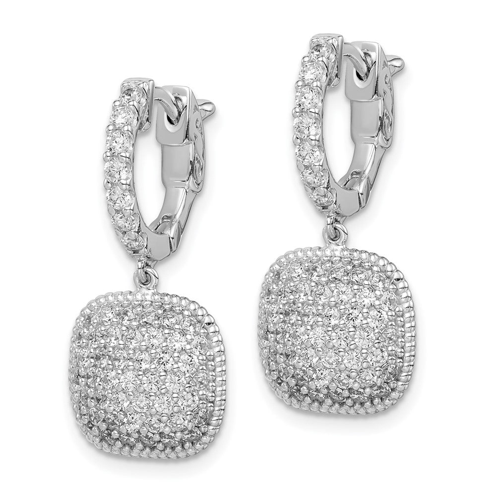 Sterling Shimmer Sterling Silver Rhodium-plated 88 Stone CZ PavÇ Square Dangle Hinged Hoop Earrings