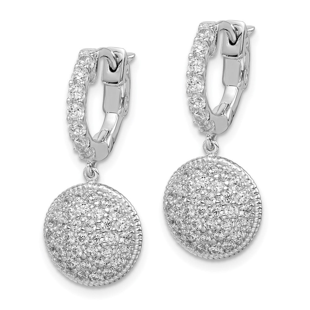 Sterling Shimmer Sterling Silver Rhodium-plated 88 Stone CZ Pav√á Circle Dangle Hinged Hoop Earrings