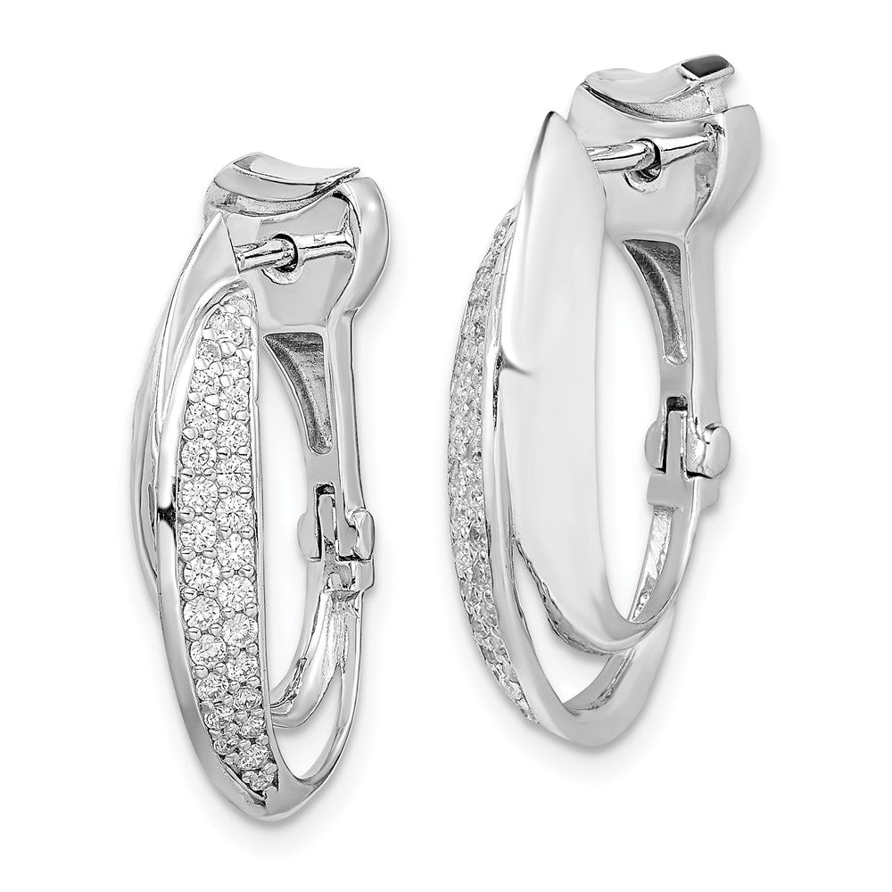 Sterling Shimmer Sterling Silver Rhodium-plated 56 Stone Pav√á CZ Double Twisted Oval Hinged Hoop Earrings