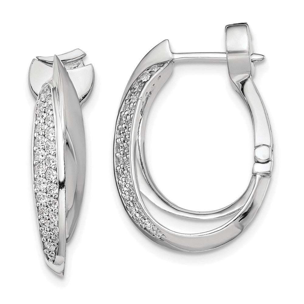 Sterling Shimmer Sterling Silver Rhodium-plated 56 Stone Pav√á CZ Double Twisted Oval Hinged Hoop Earrings
