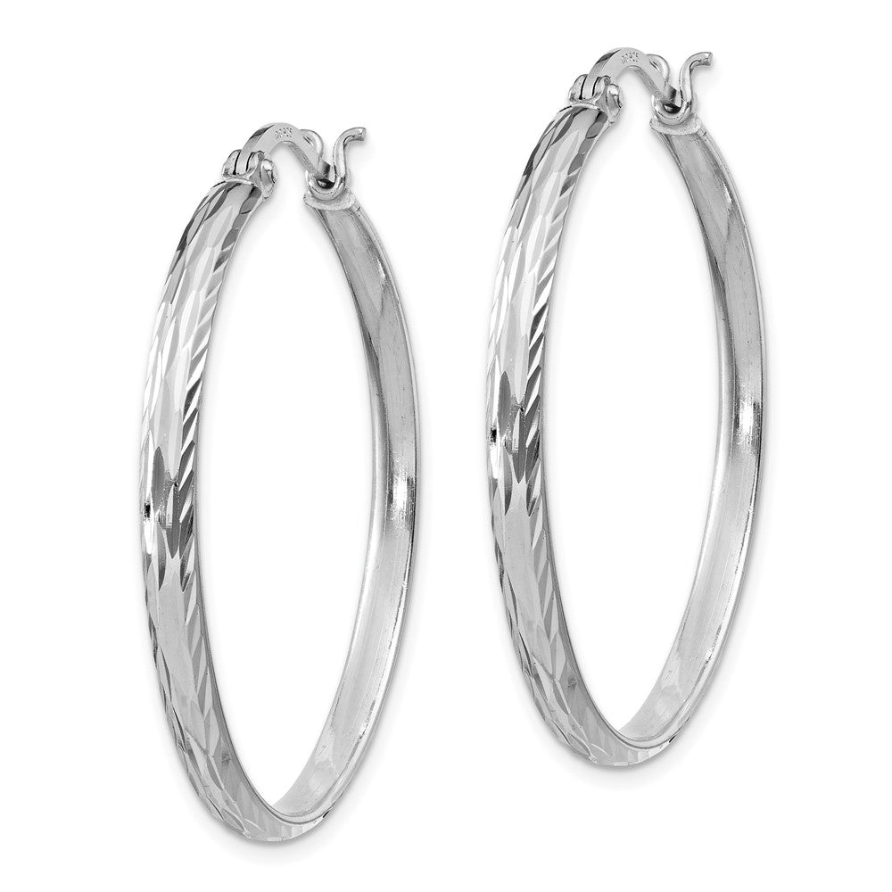Sterling Silver Rhodium-plated 2.5mm Textured Round Hoops