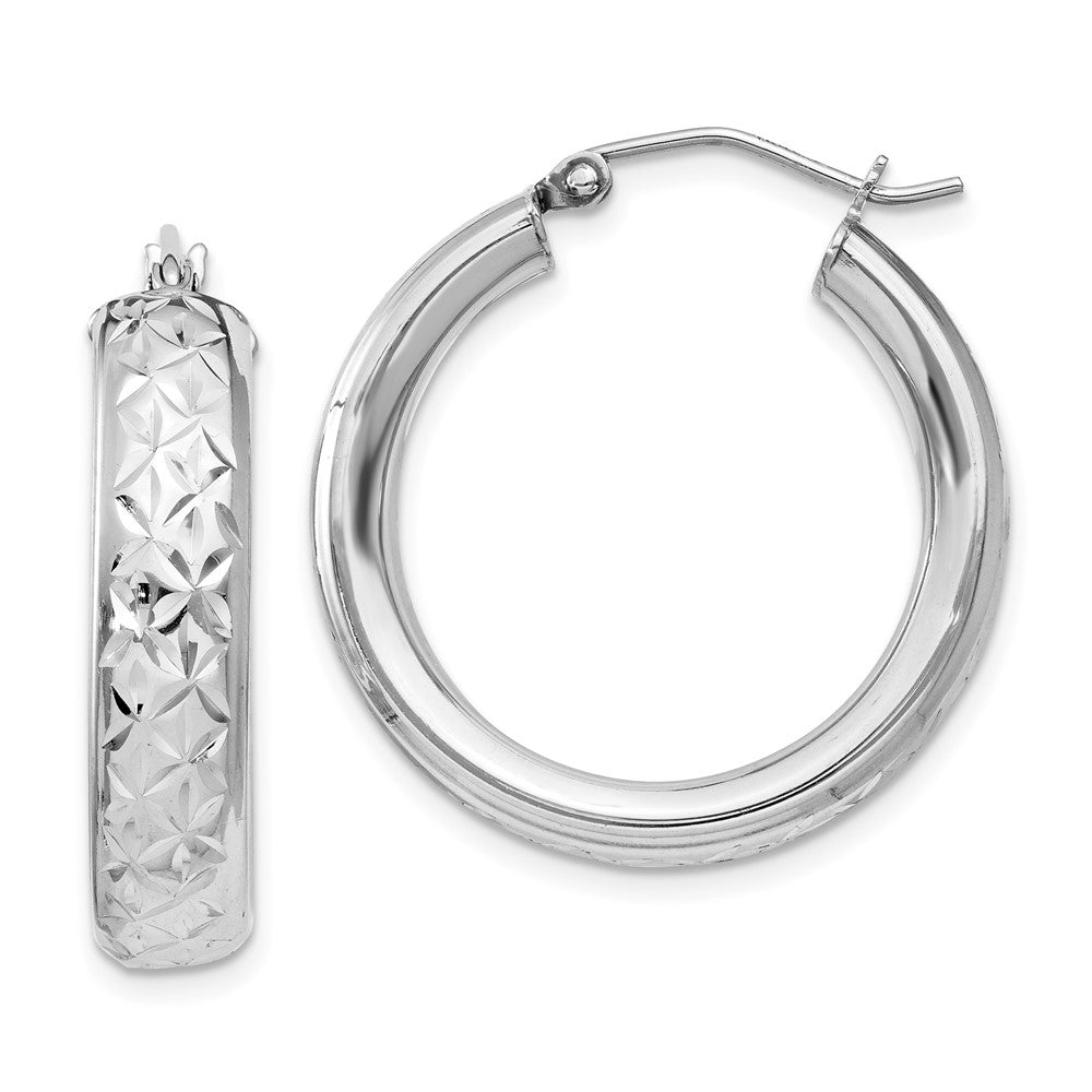 Sterling Silver Rhodium-plated Diamond Cut 5mm Hoop Earrings