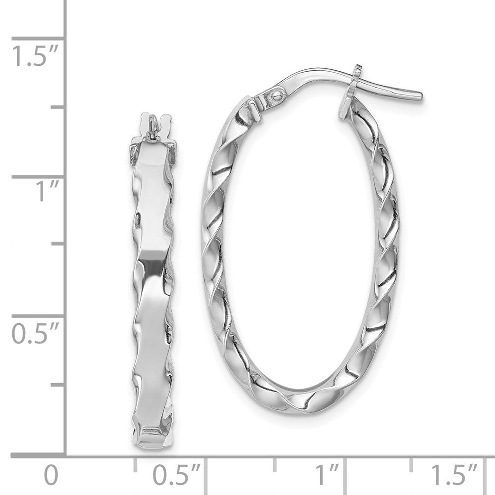 Sterling Silver RH-plated Scalloped Edge 4mm Oval Hoop Earrings