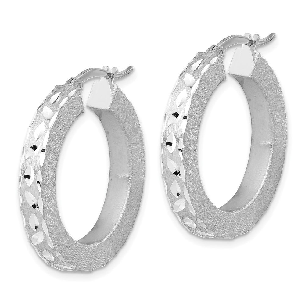 Sterling Silver Rhodium-plated Diamond-cut Round Hoop Earrings