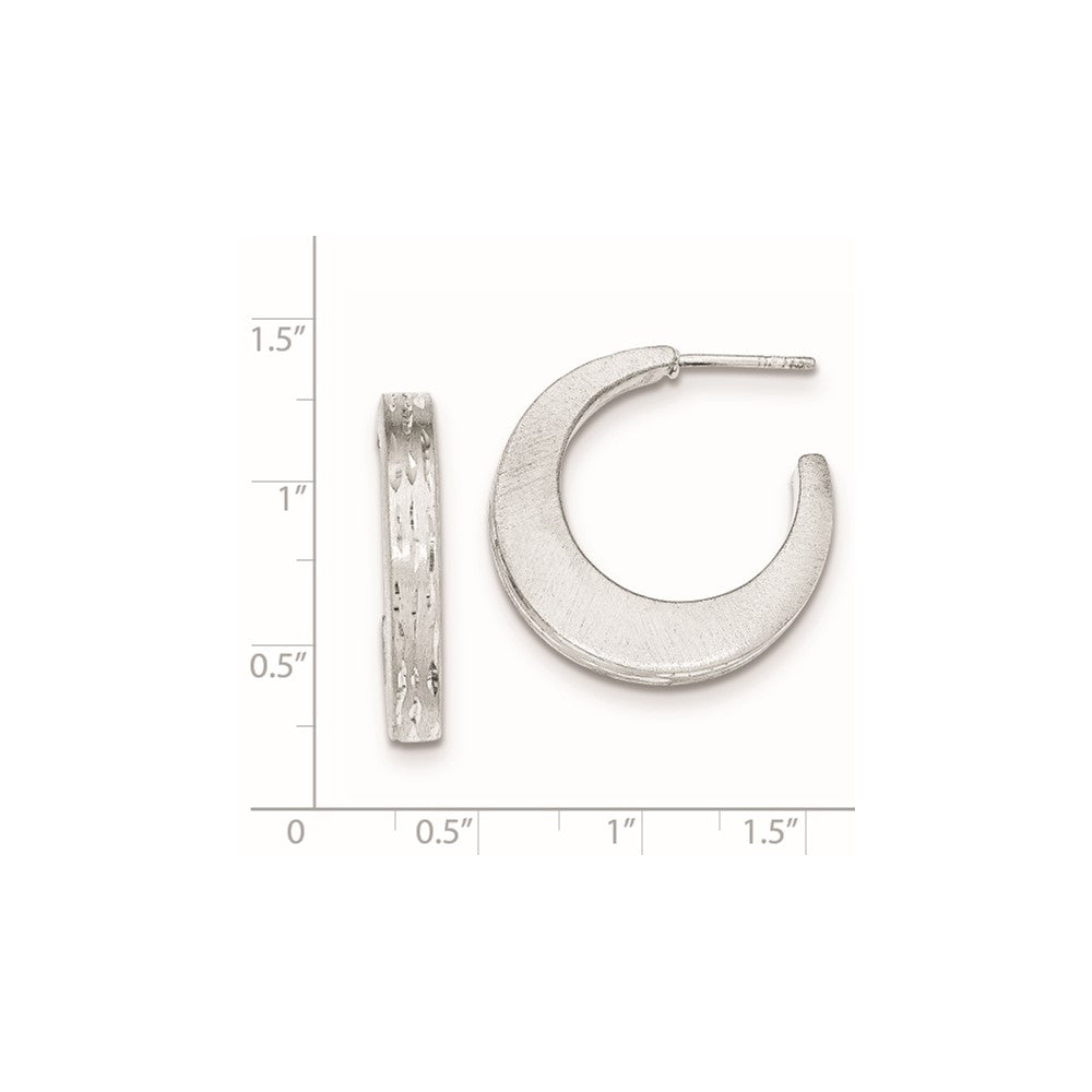 Sterling Silver Brushed/Diamond-cut Post Hoop Earrings