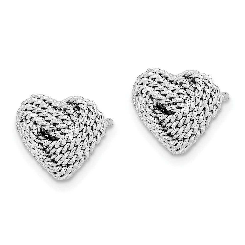 Sterling Silver Rhodium-plated Small Twisted Love Knot Heart Post Earrings