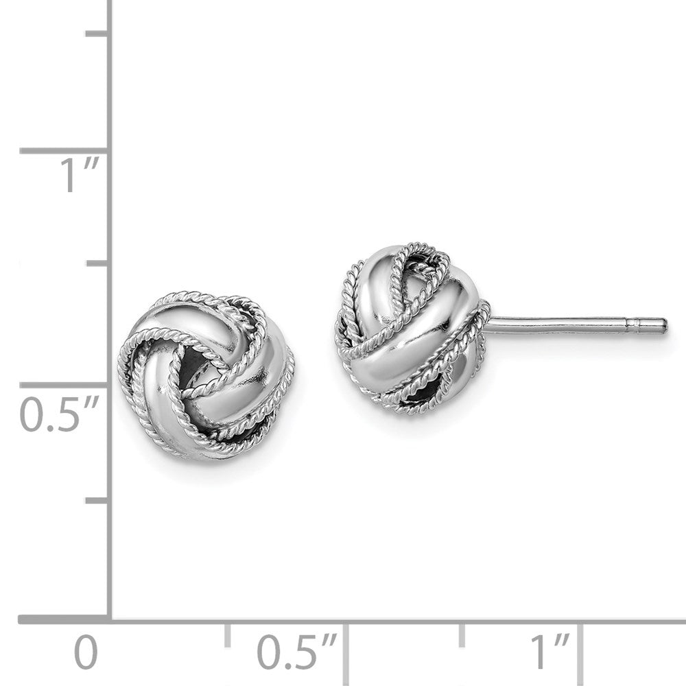 Sterling Silver Rhodium-plated Rope Edged Knot Post Earrings