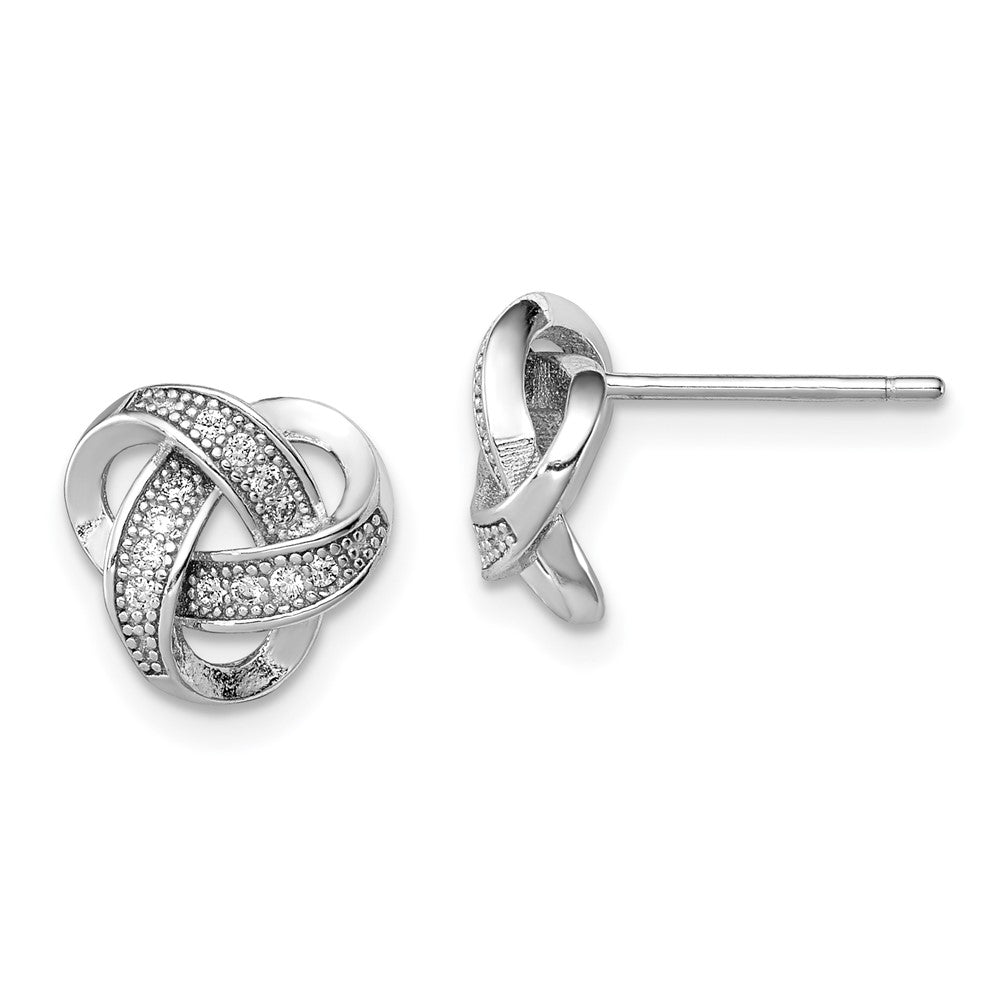 Sterling Silver Rhodium-plated CZ MicropavÇ Love Knot Post Earrings