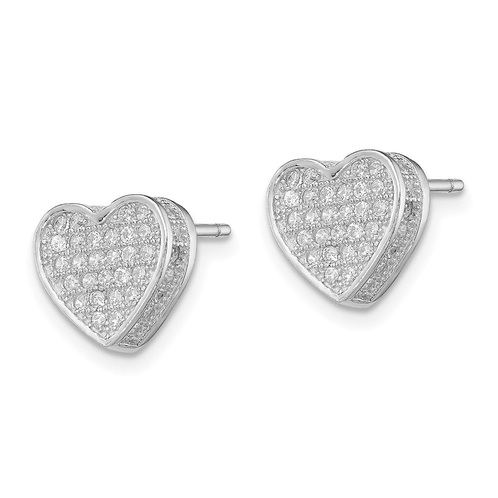 Sterling Silver Rhodium-plated CZ Micro pavÇ Heart Post Earrings