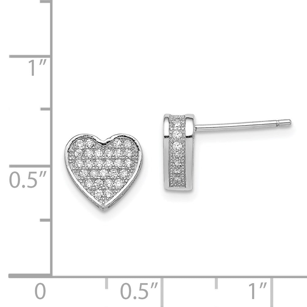 Sterling Silver Rhodium-plated CZ Micro pavÇ Heart Post Earrings