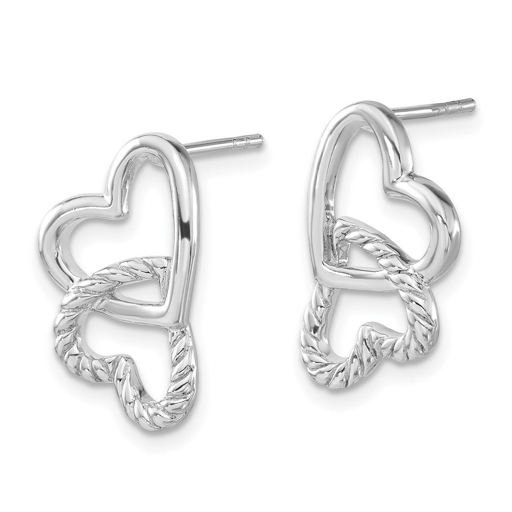 Sterling Silver Polished & Twisted Hearts Post Earrings