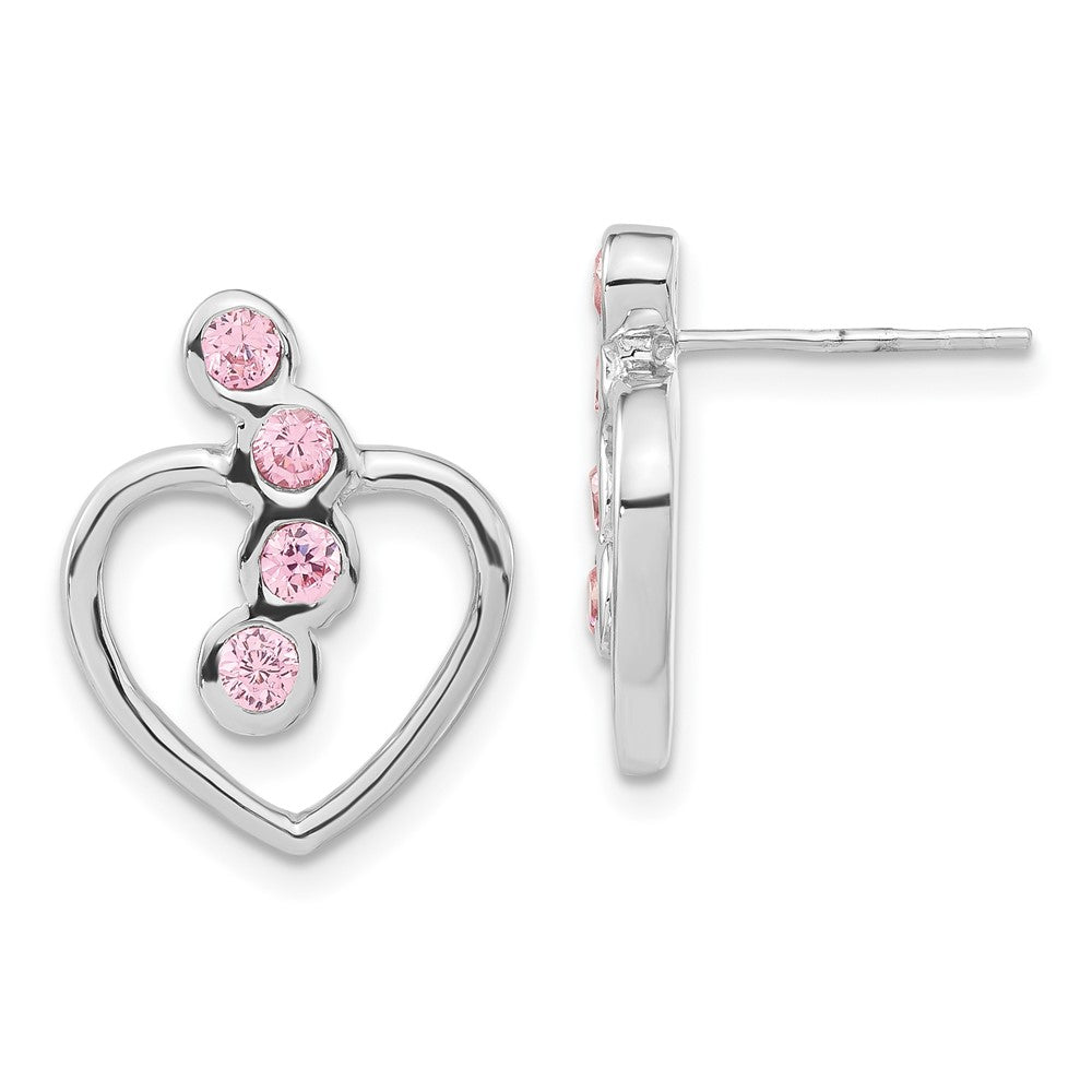 Sterling Silver Polished Pink CZ Heart Post Earrings