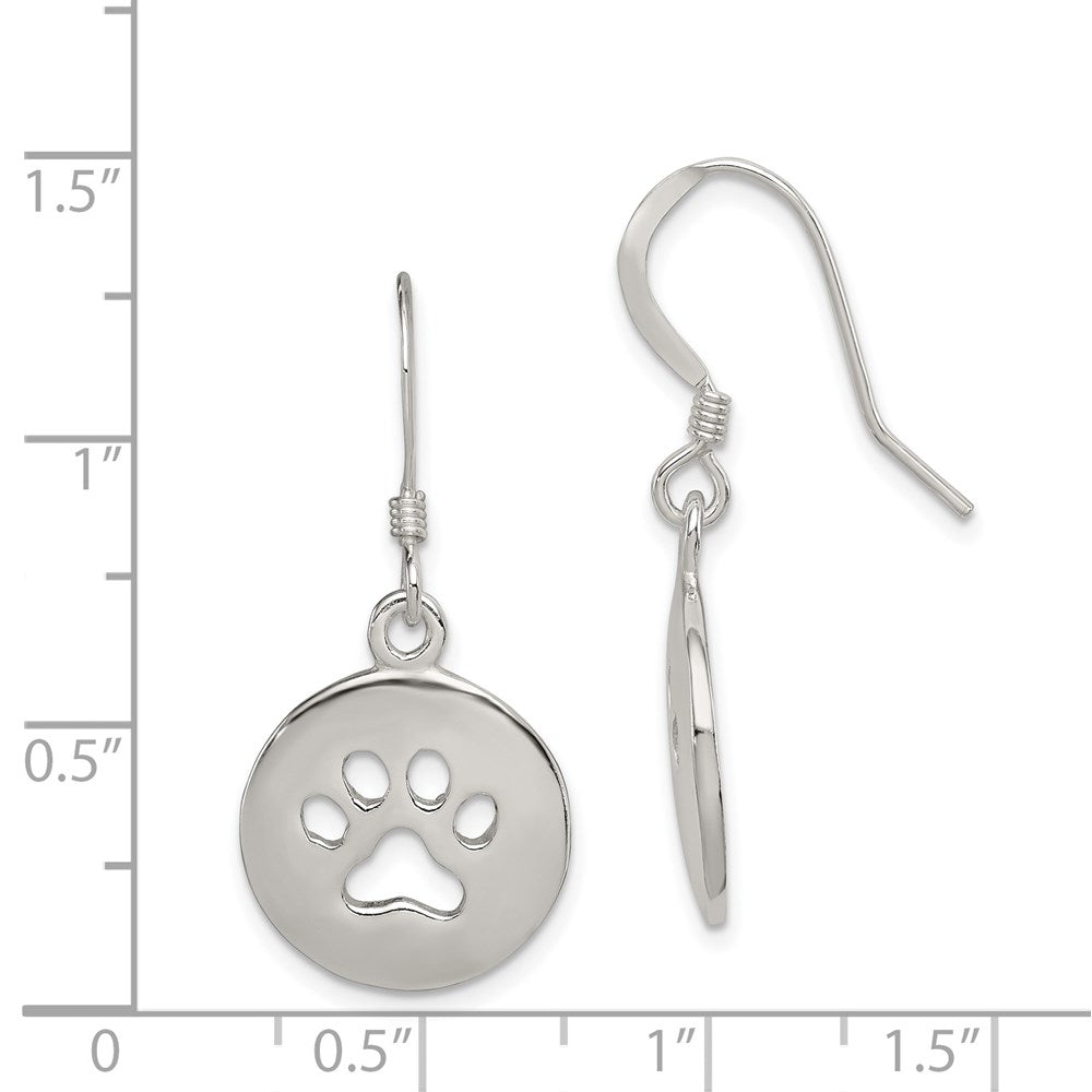 Sterling Silver Polished Paw Print Shepherd Hook Earrings