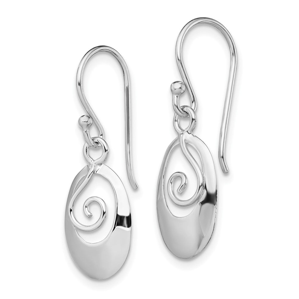 Sterling Silver Rhodium-plated Polished Swirl Oval Dangle Earrings
