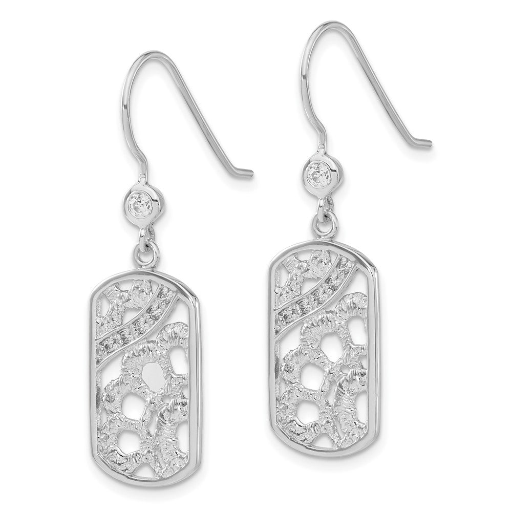 Sterling Silver Rhodium-plated Fancy CZ Floral Dangle Earrings