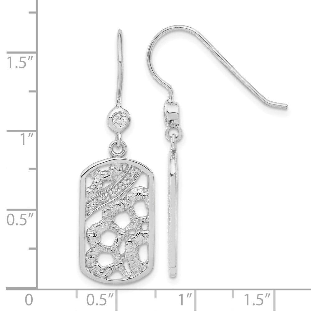 Sterling Silver Rhodium-plated Fancy CZ Floral Dangle Earrings
