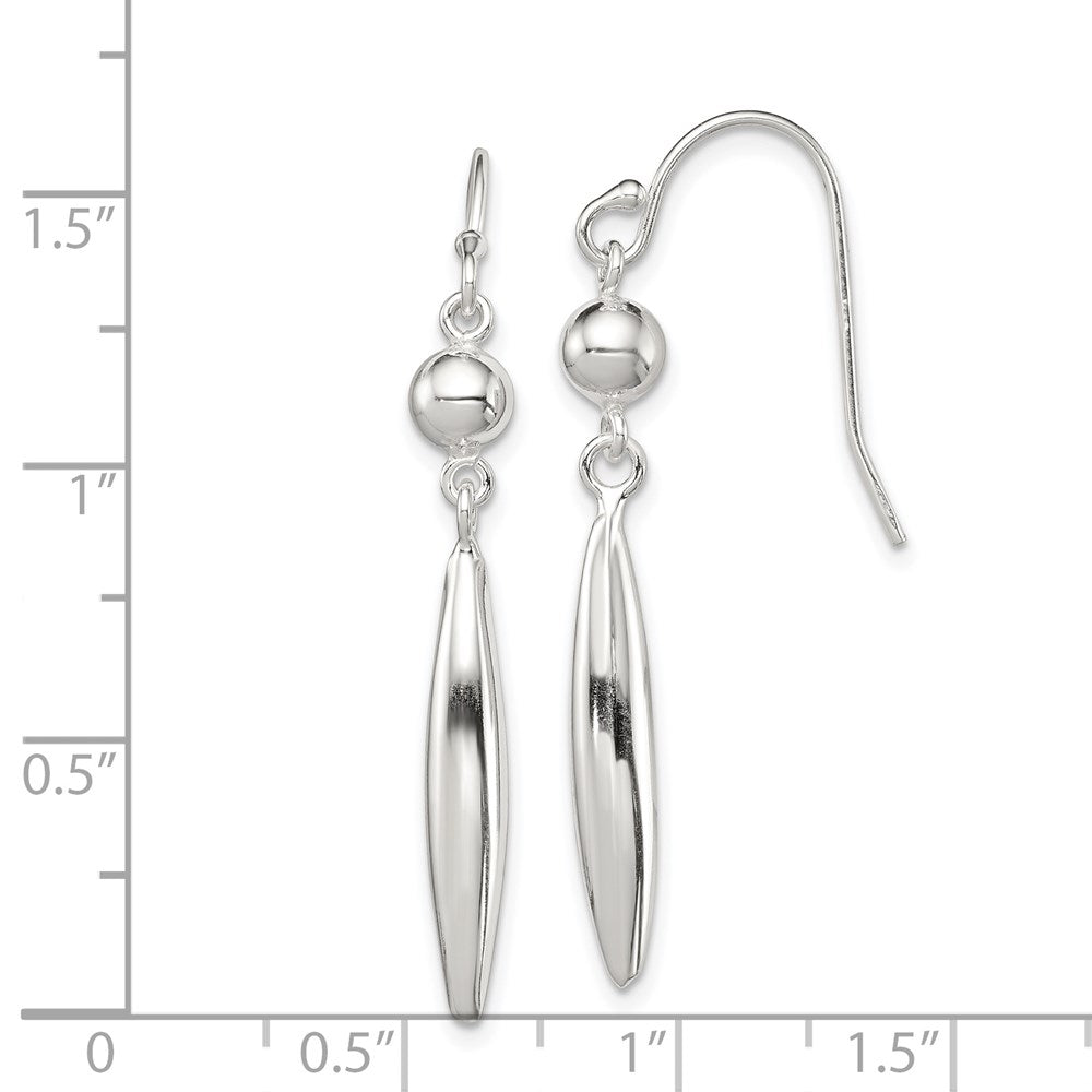 Sterling Silver Polished Bead & Elongated Oval Dangle Earrings