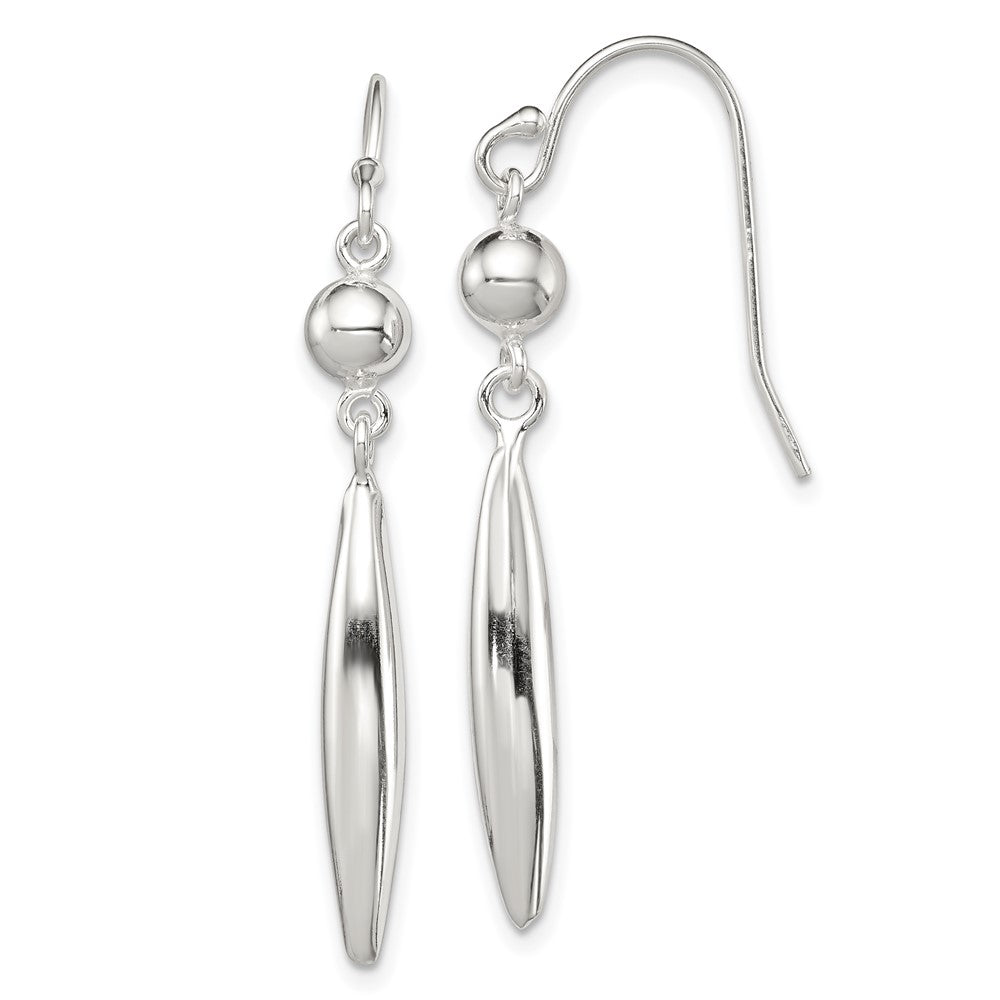 Sterling Silver Polished Bead & Elongated Oval Dangle Earrings