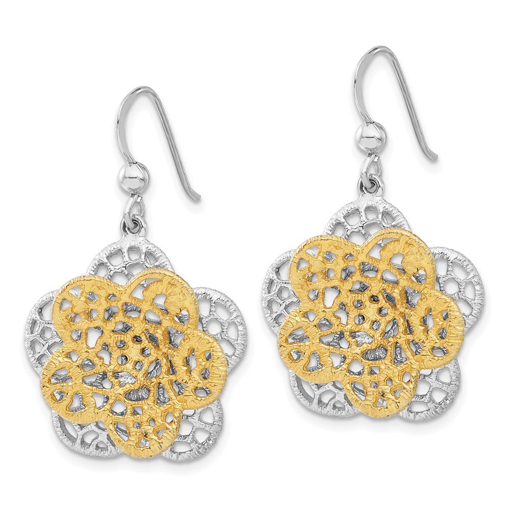 Sterling Silver Rhodium-plated Gold-tone Flower Dangle Earrings