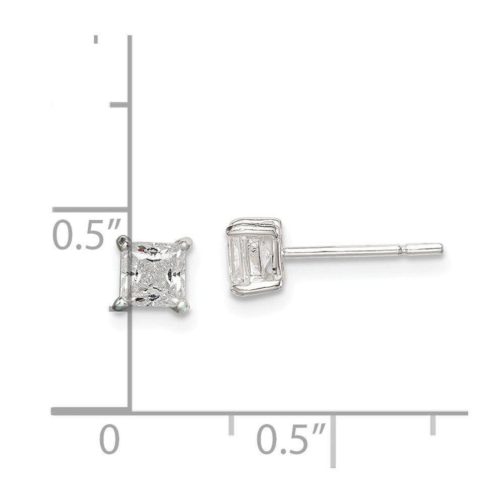 Sterling Silver Polished 4mm Princess CZ Stud Earrings