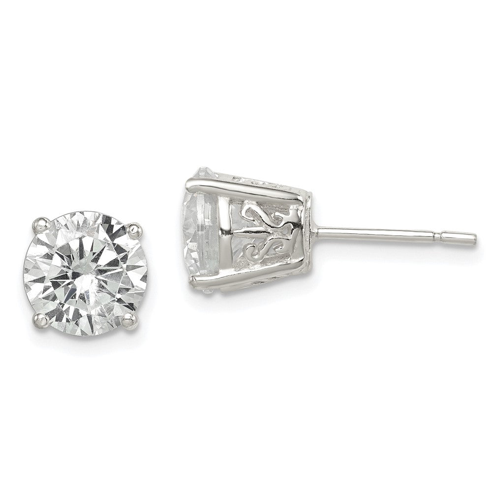 Sterling Silver Polished 8mm Round CZ Swirl Basket Set Stud Earrings