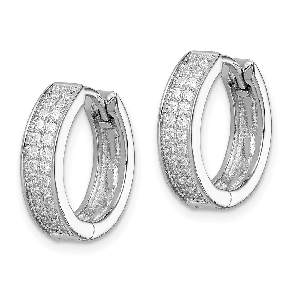 Sterling Silver Rhodium-plated 2-row PavÇ Hinged Hoop Earrings