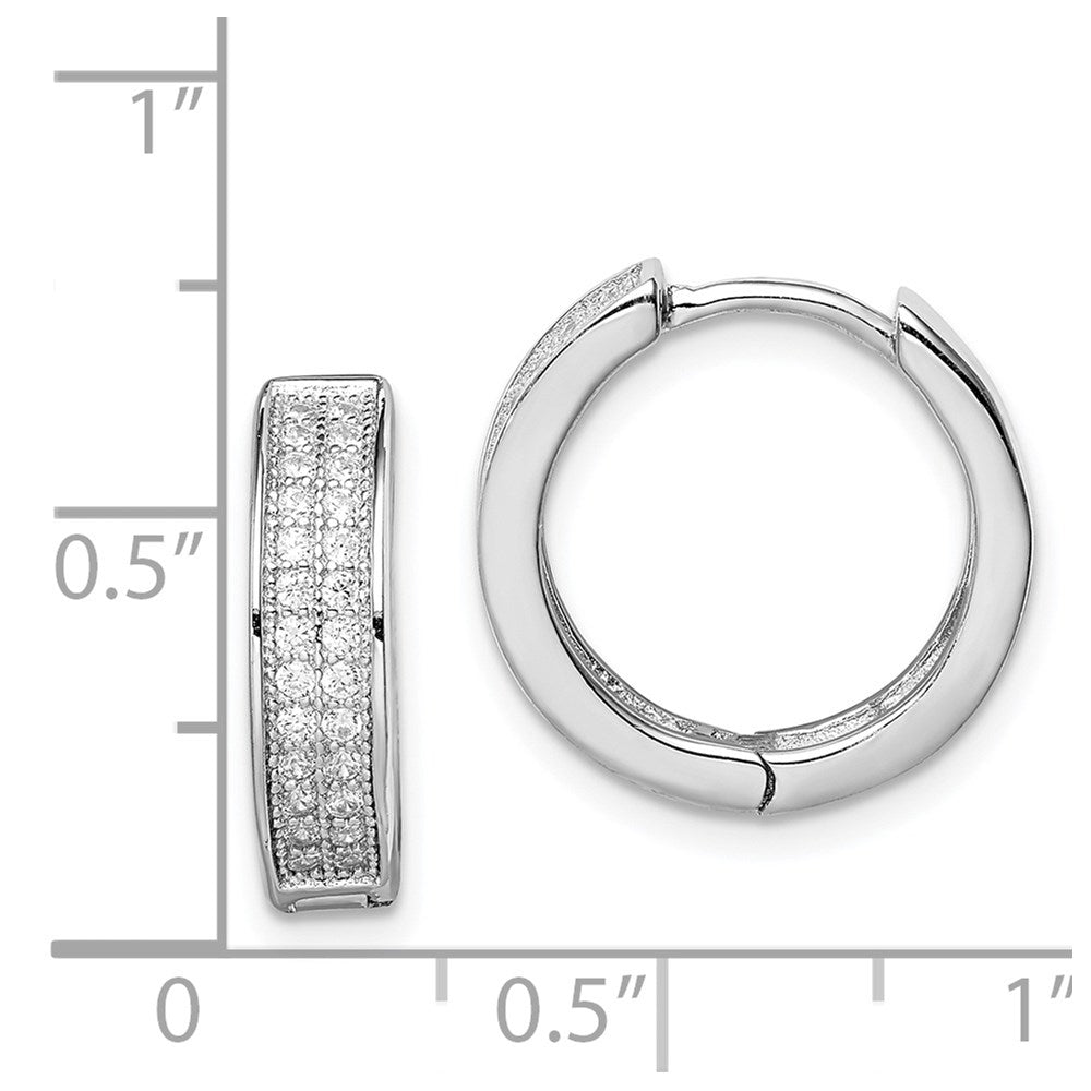 Sterling Silver Rhodium-plated 2-row PavÇ Hinged Hoop Earrings