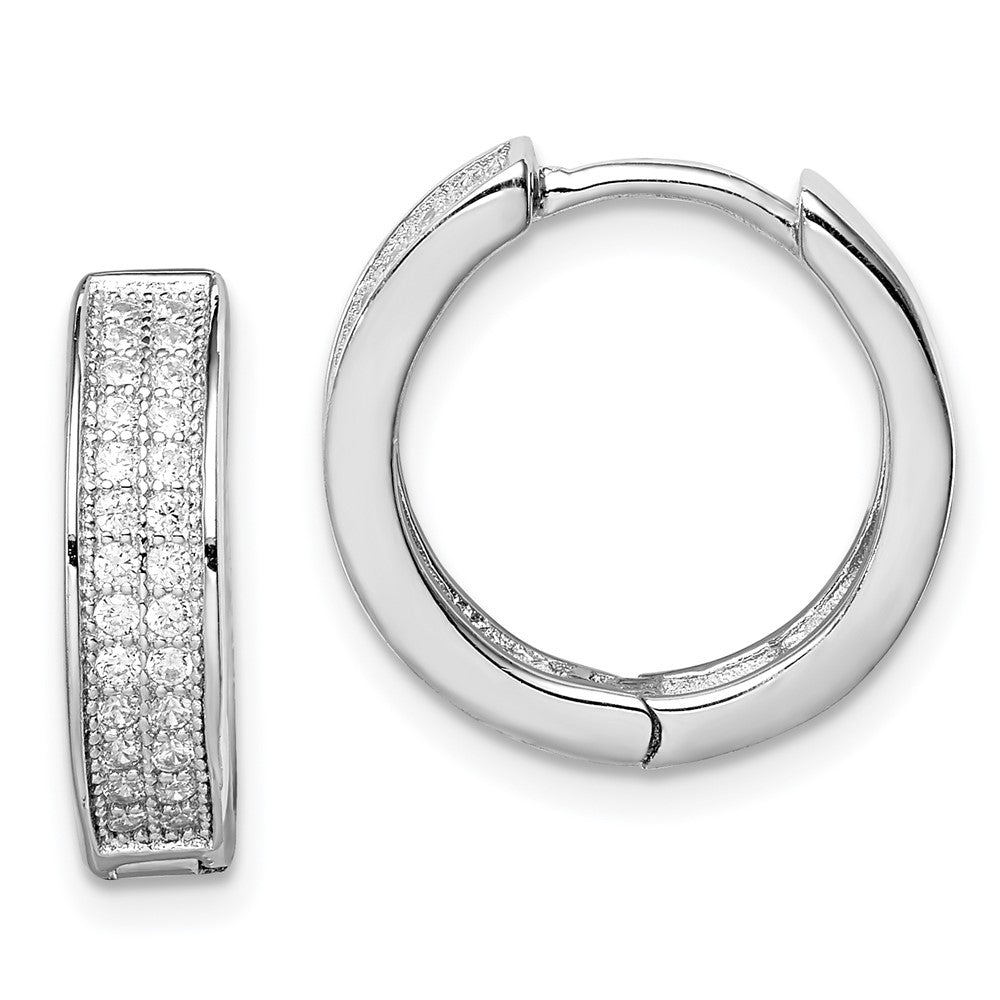 Sterling Silver Rhodium-plated 2-row PavÇ Hinged Hoop Earrings