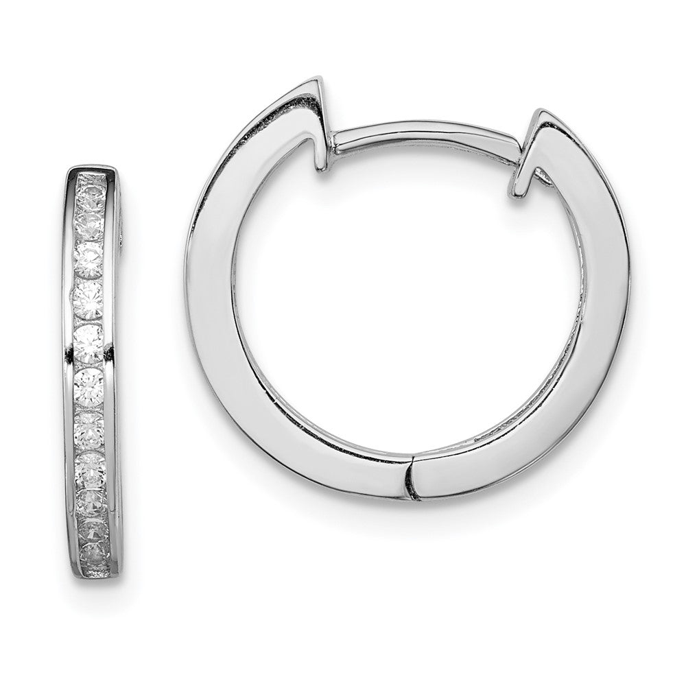Sterling Silver Rhodium-plated In/Out Pav√á Hinged Hoop Earrings