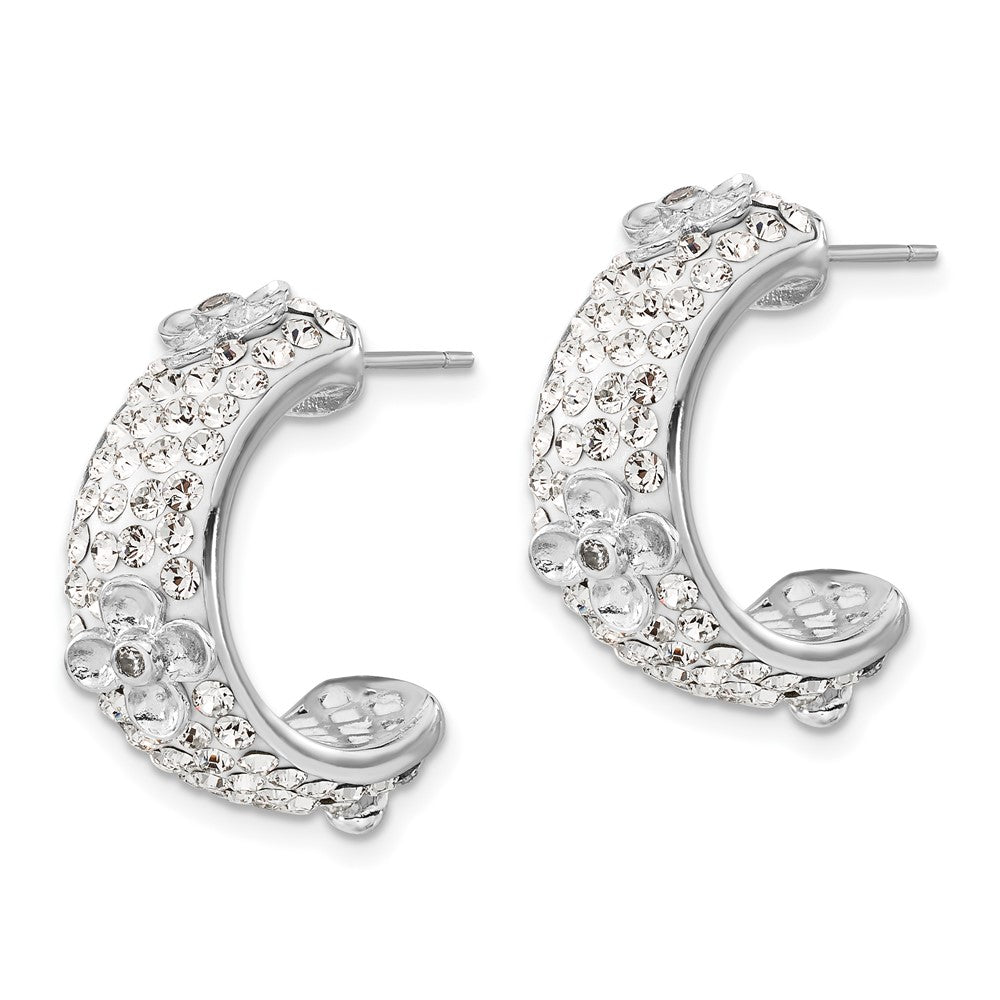 Sterling Silver Polished CZ & Crystal Floral Post C-Hoop Earrings