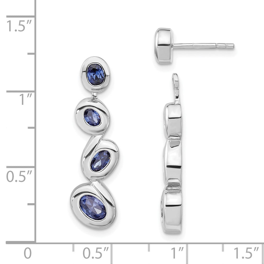 Sterling Silver Polished Blue CZ Dangle Post Earrings