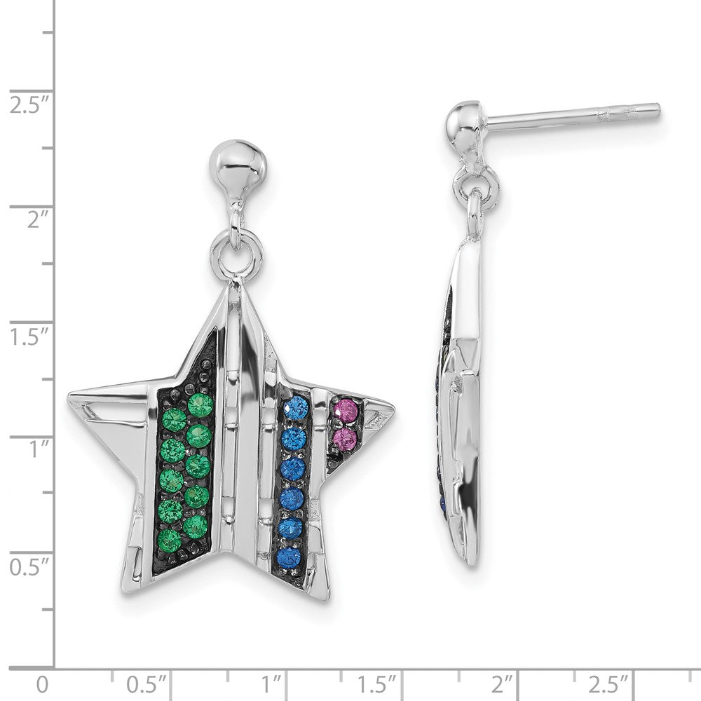Sterling Silver w/ Black Rhodium Synthetic Spinel & Synthetic Ruby Star Post Dangle Earrings