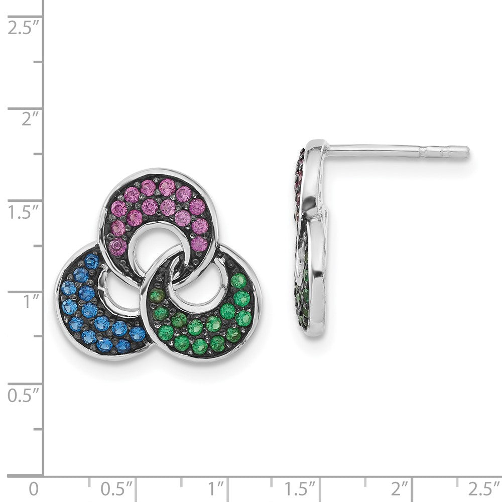 Sterling Silver w/ Black Rhodium Synthetic Spinel & Synthetic Ruby Post Earrings