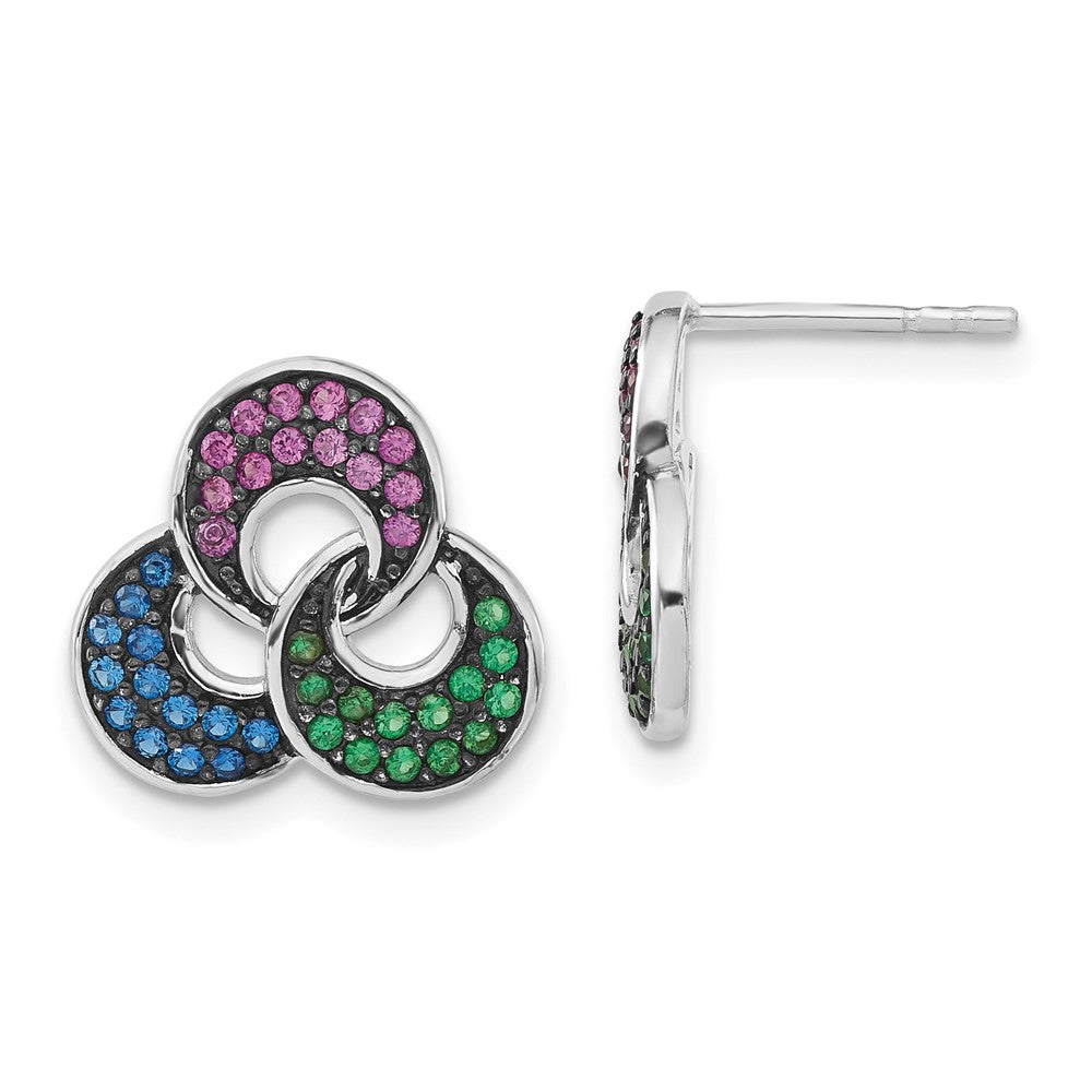 Sterling Silver w/ Black Rhodium Synthetic Spinel & Synthetic Ruby Post Earrings