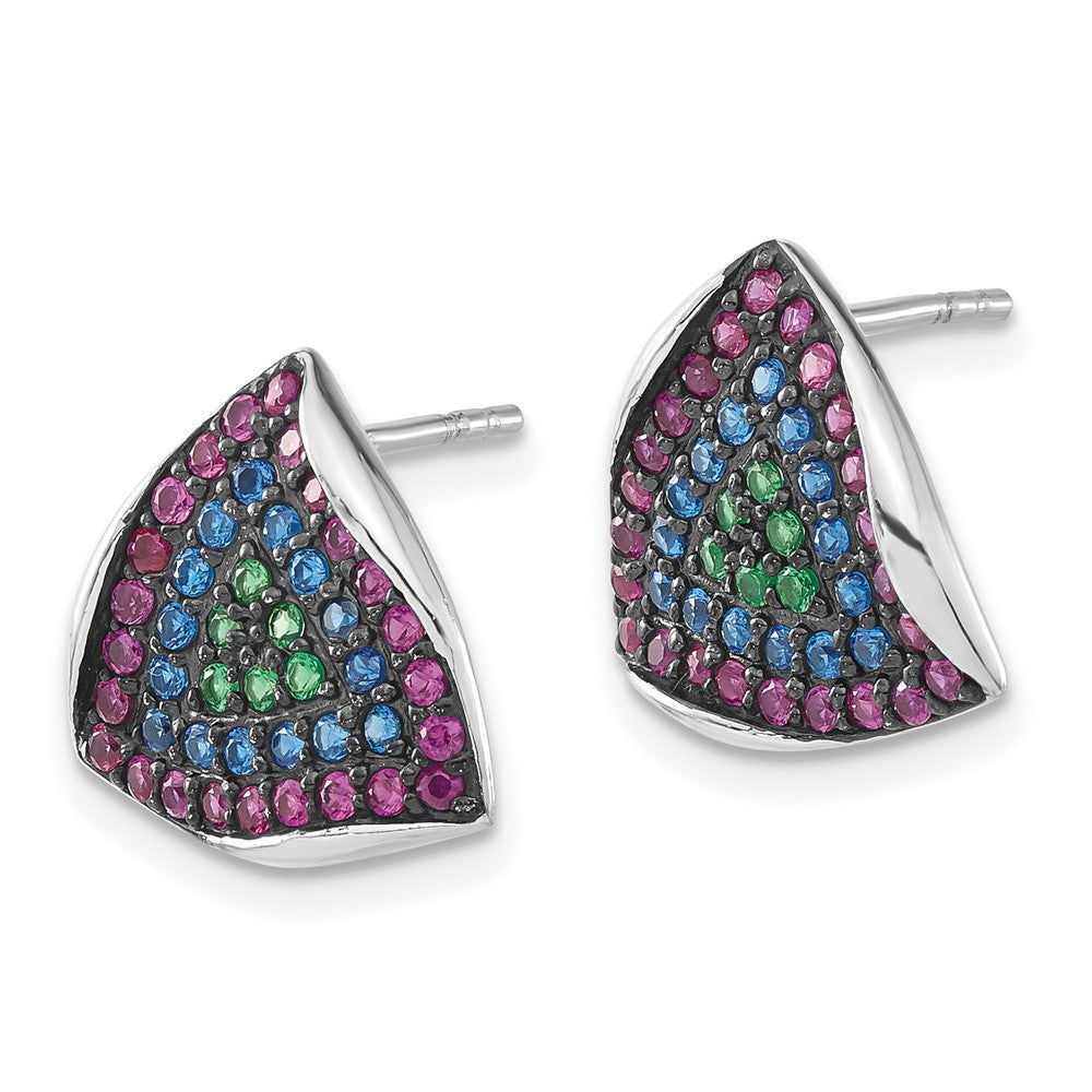 Sterling Silver w/ Black Rhodium Synthetic Spinel & Synthetic Ruby Triangle Post Earrings
