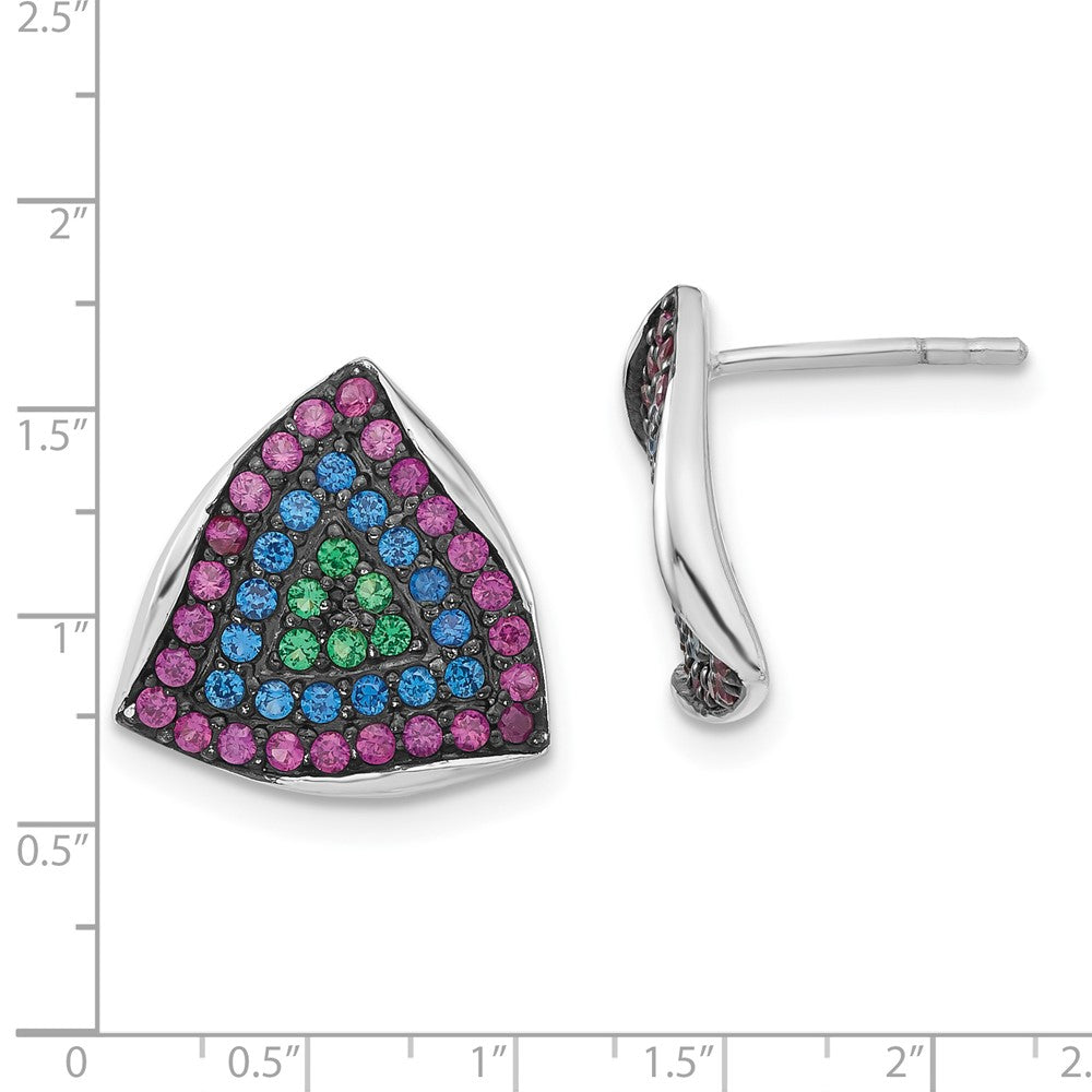 Sterling Silver w/ Black Rhodium Synthetic Spinel & Synthetic Ruby Triangle Post Earrings