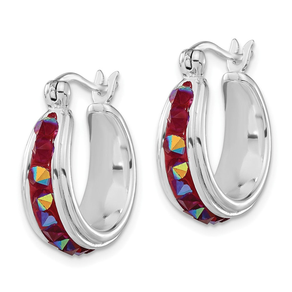 Sterling Silver Polished Pink Crystal Round Hoop Earrings