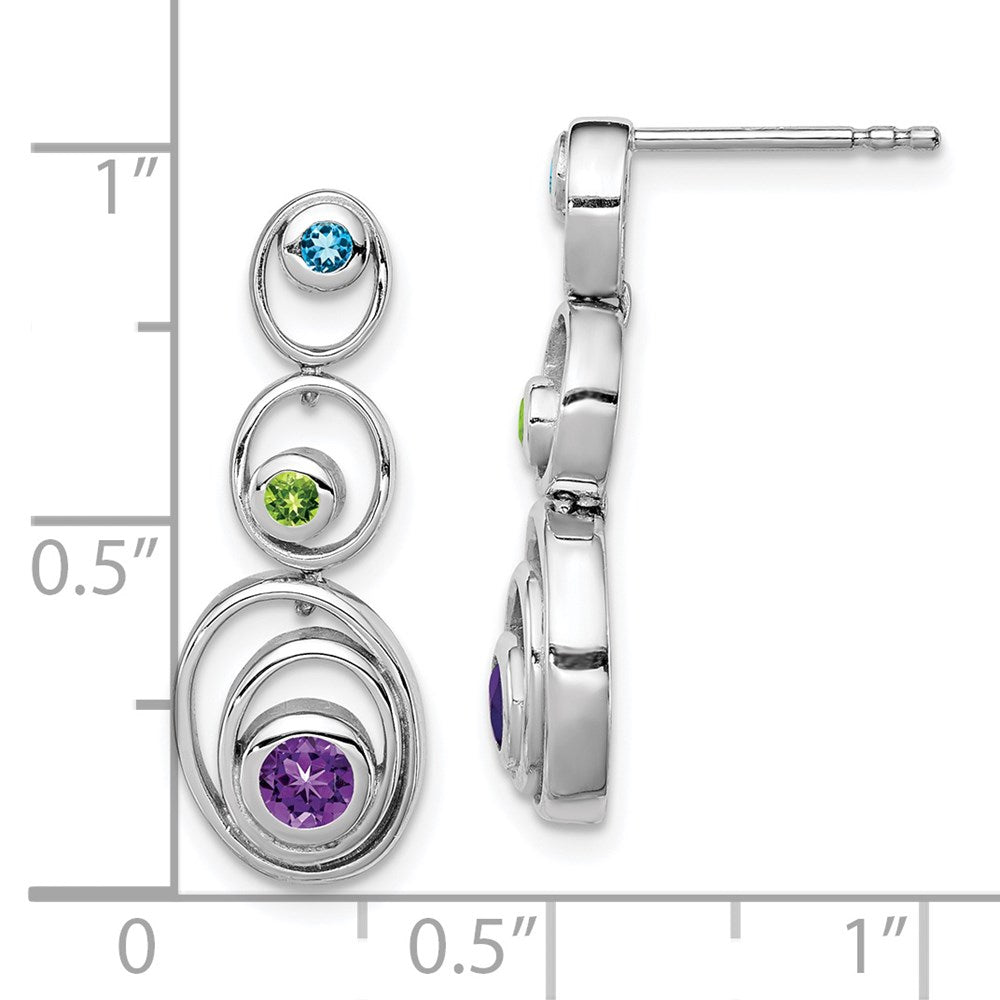 Sterling Silver Rhodium-plated Peridot Blue Topaz and Amethyst Earrings