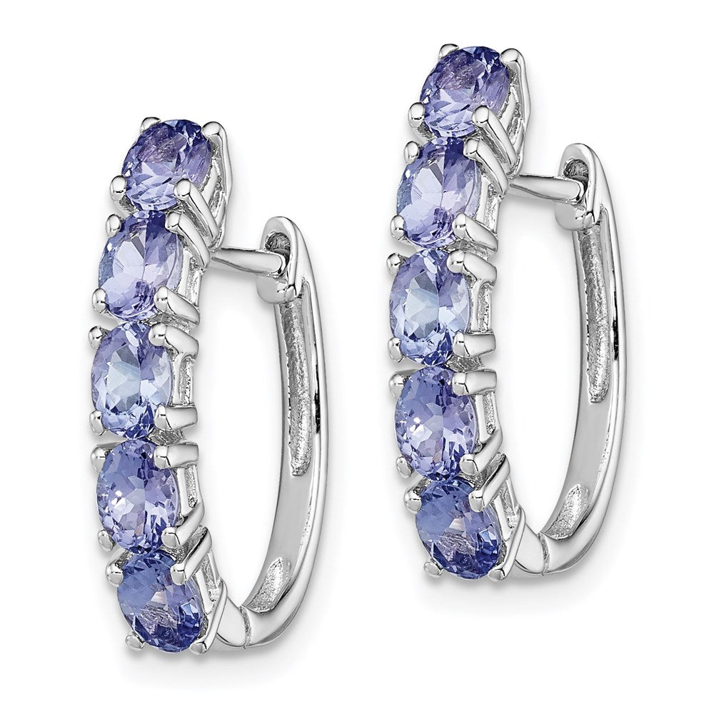 Sterling Silver Rhodium-plated Oval Tanzanite Hinged Hoop Earrings