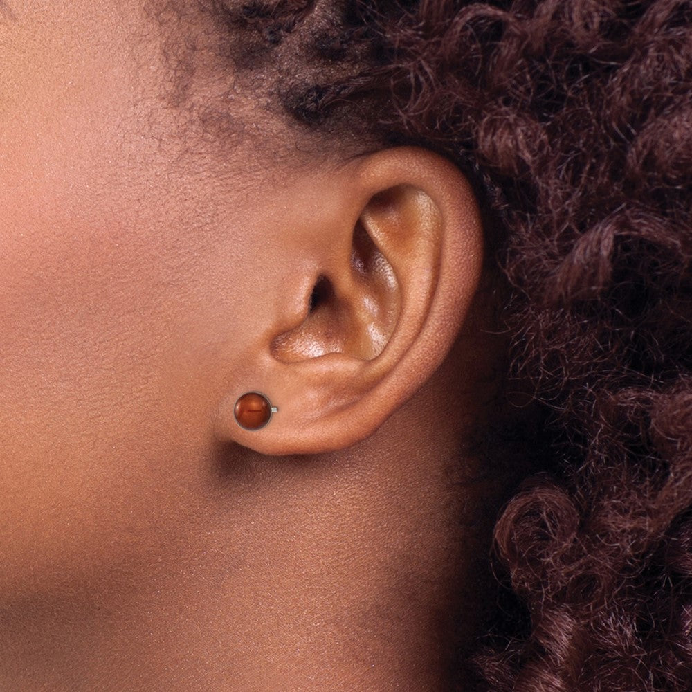 Sterling Silver Rhodium Plated 6-7mm Coffee Round Freshwater Cultured Pearl Post Stud Earrings