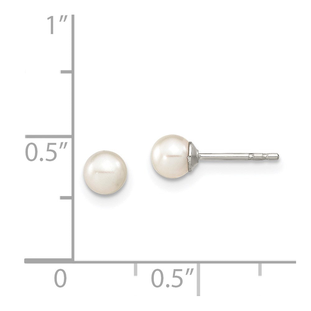 Sterling Silver Rhodium Plated 4-5mm White Round Freshwater Cultured Pearl Post Stud Earrings