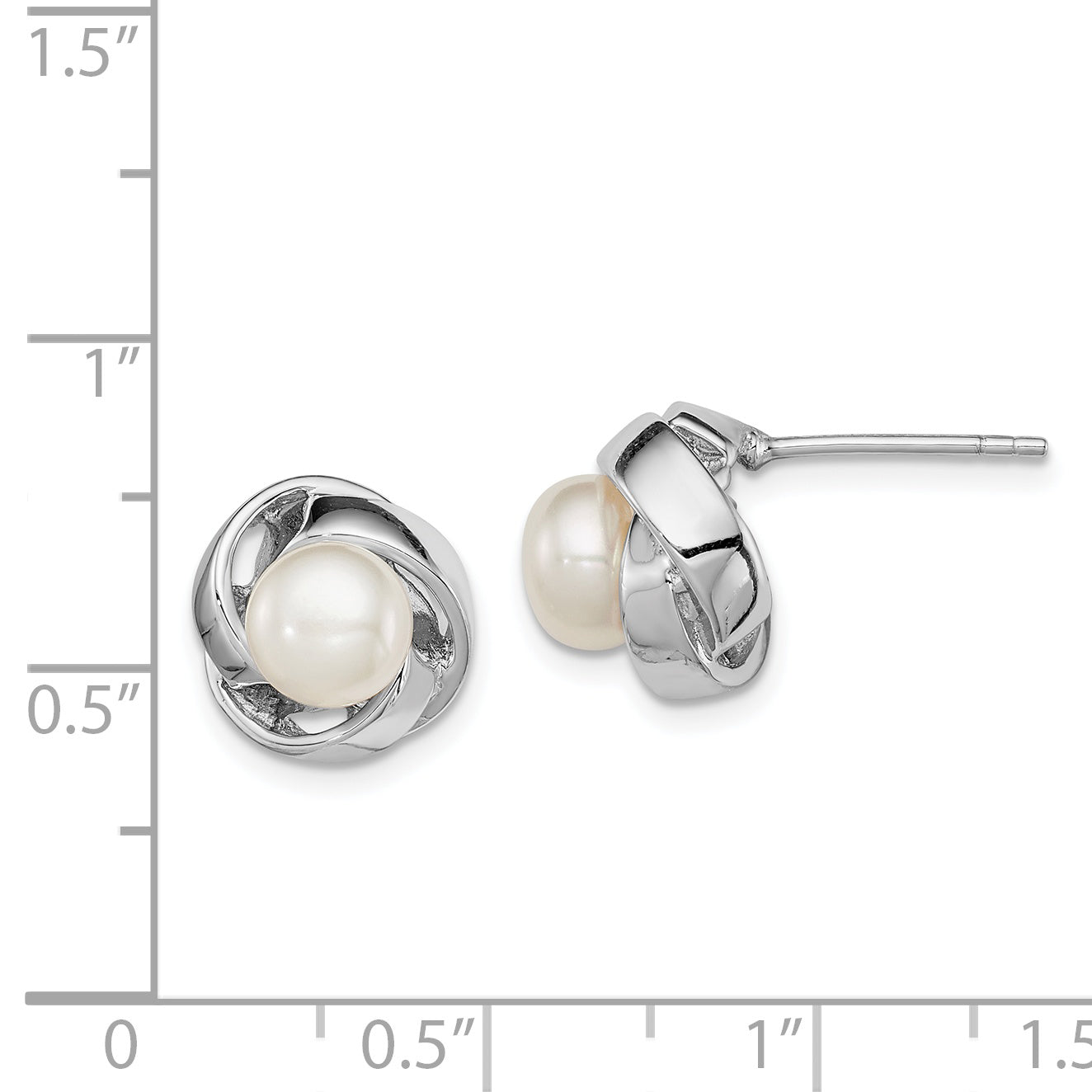 Sterling Silver Rhodium-plated 6-7mm White Button Freshwater Cultured Pearl Knot Post Earrings