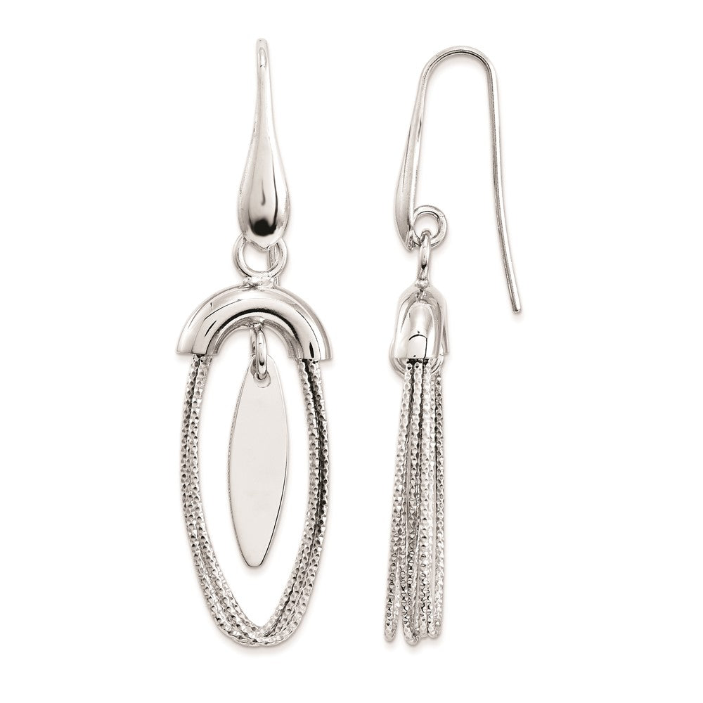 Sterling Silver Double Oval Dangle Rhodium Fishwire Earrings