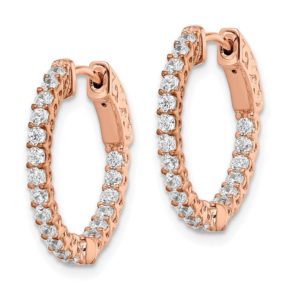 Sterling Shimmer Sterling Silver Rose-tone Rose Gold-plated 38 Stone 1.75mm CZ In and Out Round Hinged Hoop Earrings