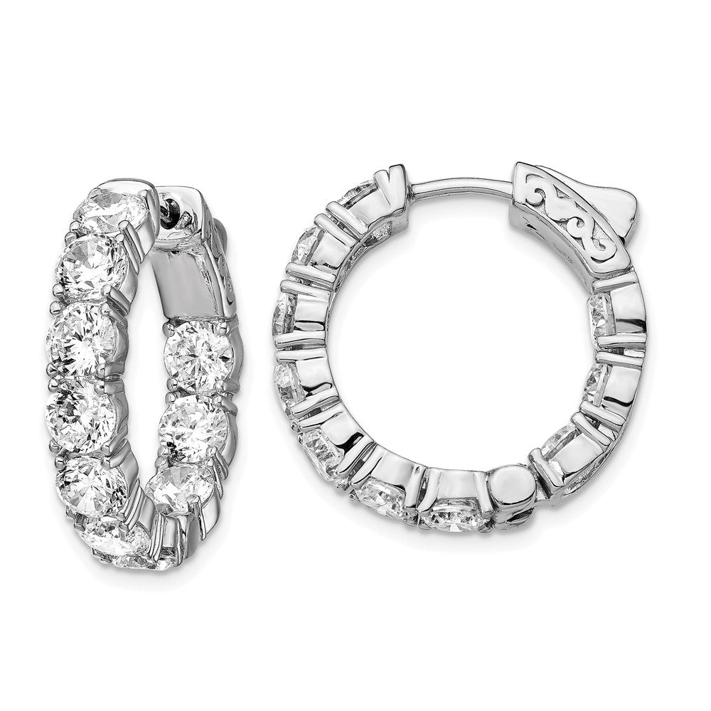 Sterling Shimmer Sterling Silver Rhodium-plated 20 Stone 4.25mm CZ In and Out Round Hinged Hoop Earrings